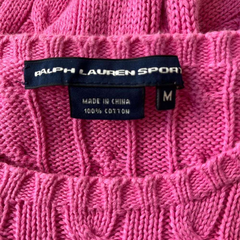 Ralph Lauren Sport Y2K Bright Pink Cable Knit Sweater size M - Picture 5 of 6